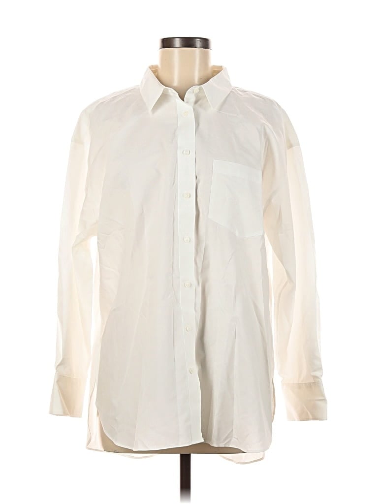 Pre-owned Lands' End Long Sleeve Button Down Shirt In White