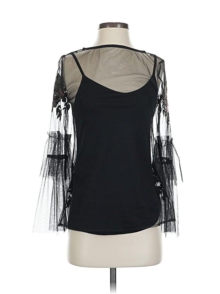 Pre-owned Skies Are Blue 3/4 Sleeve Top Black Cold Shoulder Neckline Tops