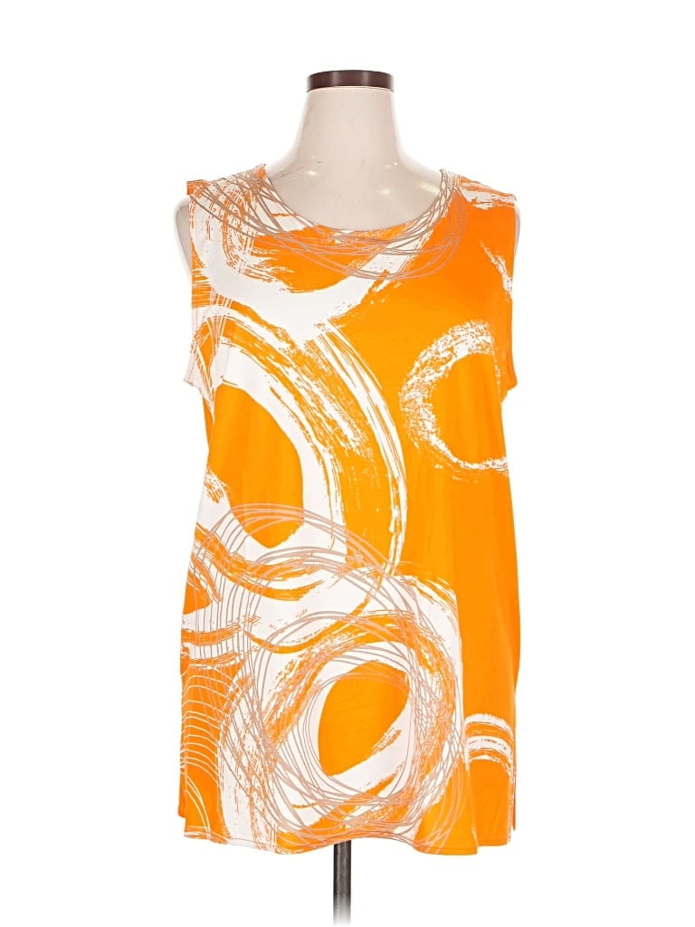 Pre-owned Caroline Rose Sleeveless Top Orange Scoop Neck Tops