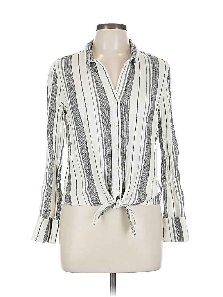 Pre-owned Cloth & Stone Long Sleeve Blouse In White