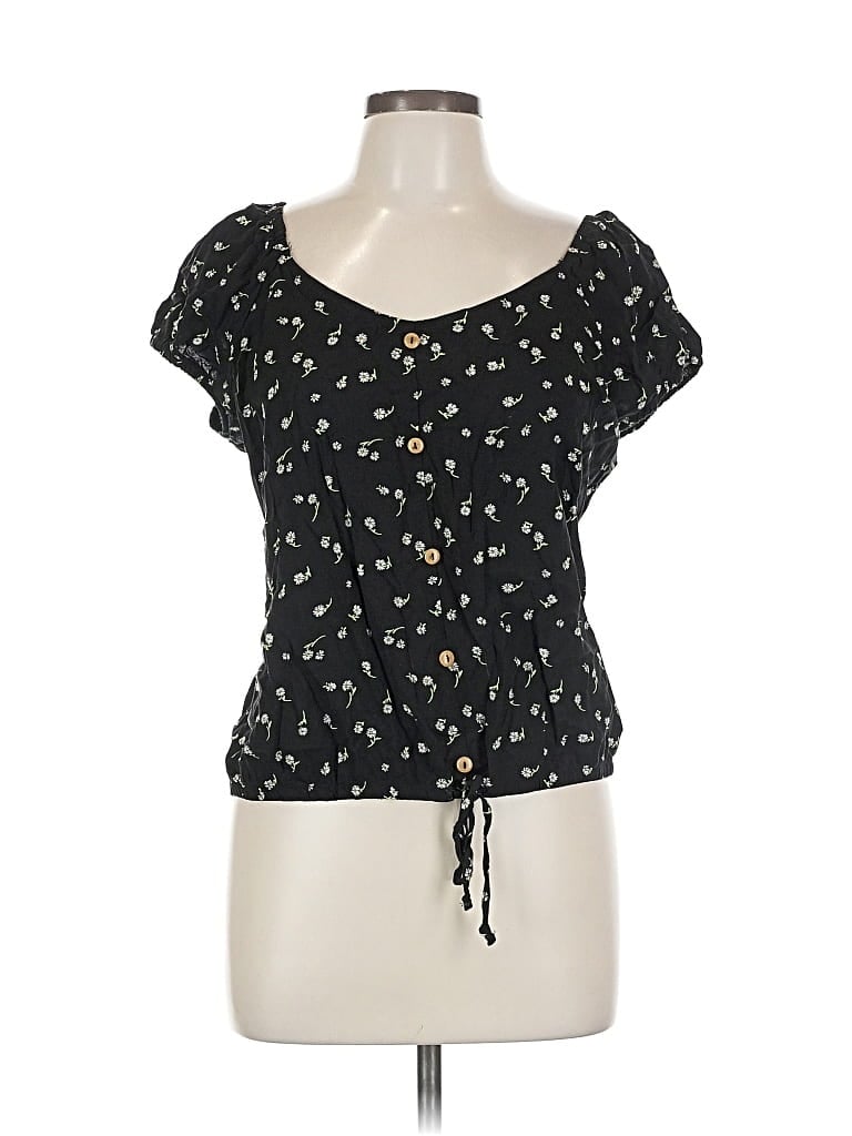 Pre-owned Unbranded Short Sleeve Blouse In Black