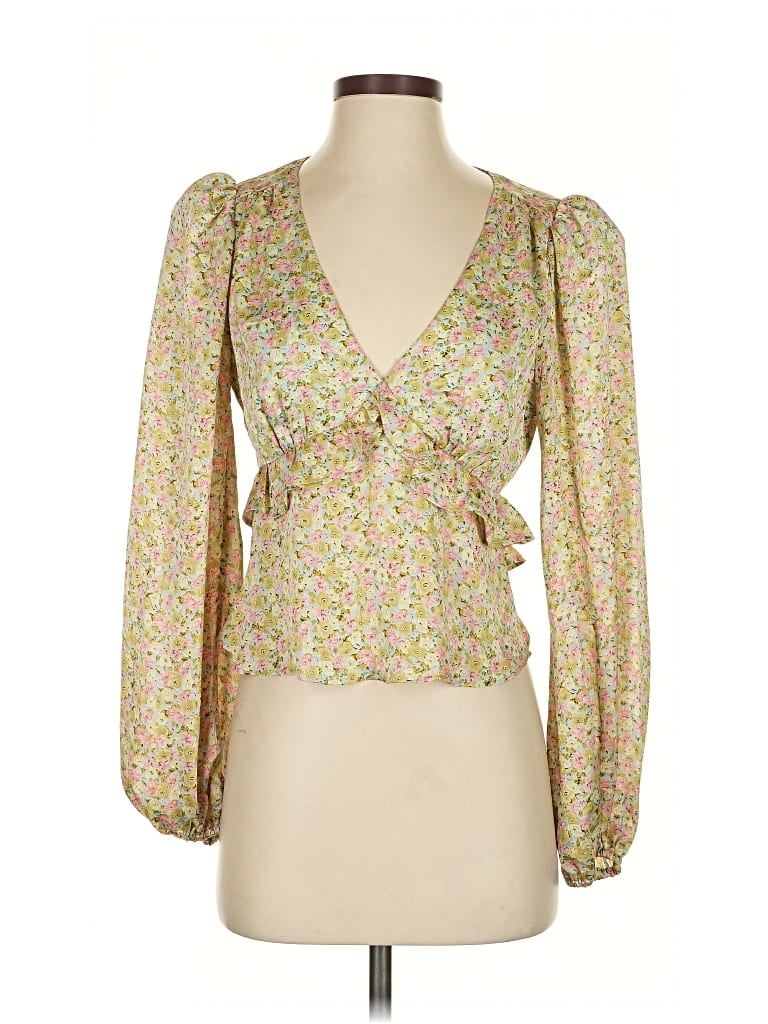 Pre-owned Astr Long Sleeve Blouse In Gold
