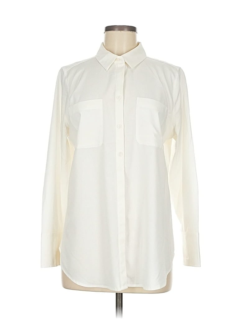 Pre-owned Chico's Long Sleeve Button Down Shirt In White