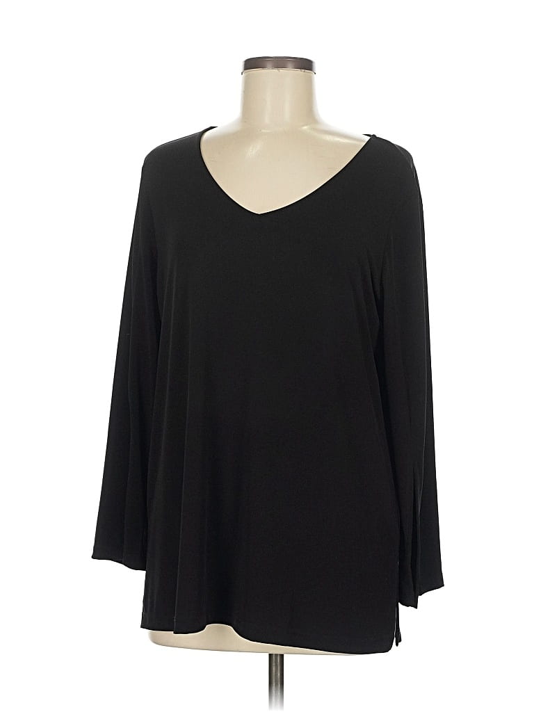 Pre-owned Susan Graver 3/4 Sleeve Top Black Scoop Neck Tops