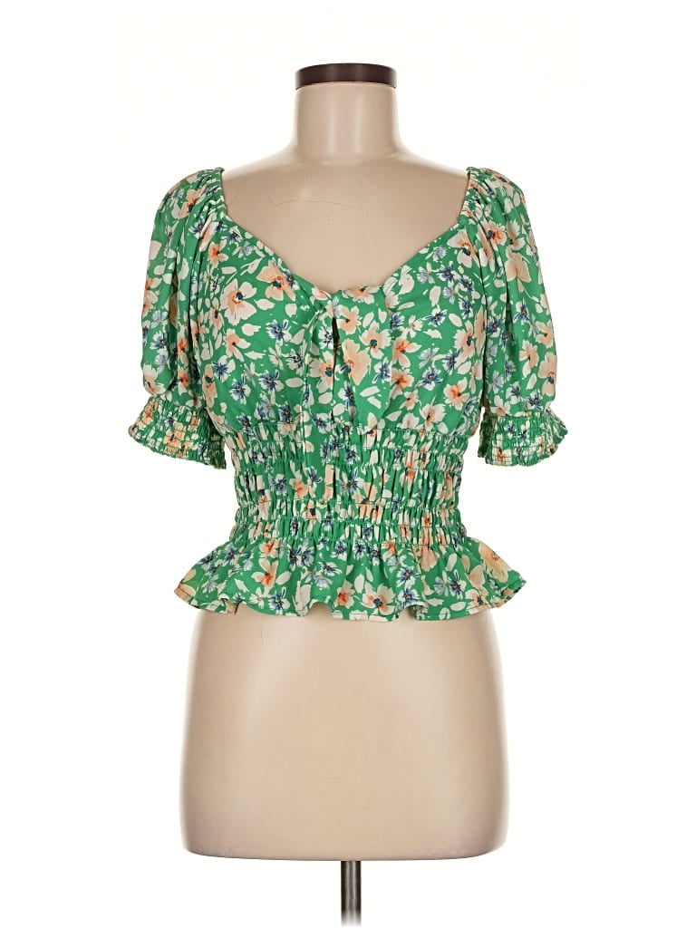 Pre-owned Sienna Sky Short Sleeve Blouse In Green