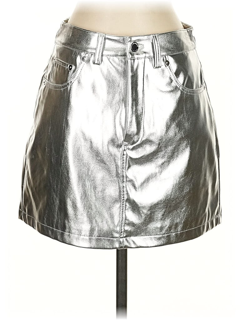 Pre-owned Blanknyc Blank Nyc Faux Leather Skirt In Silver
