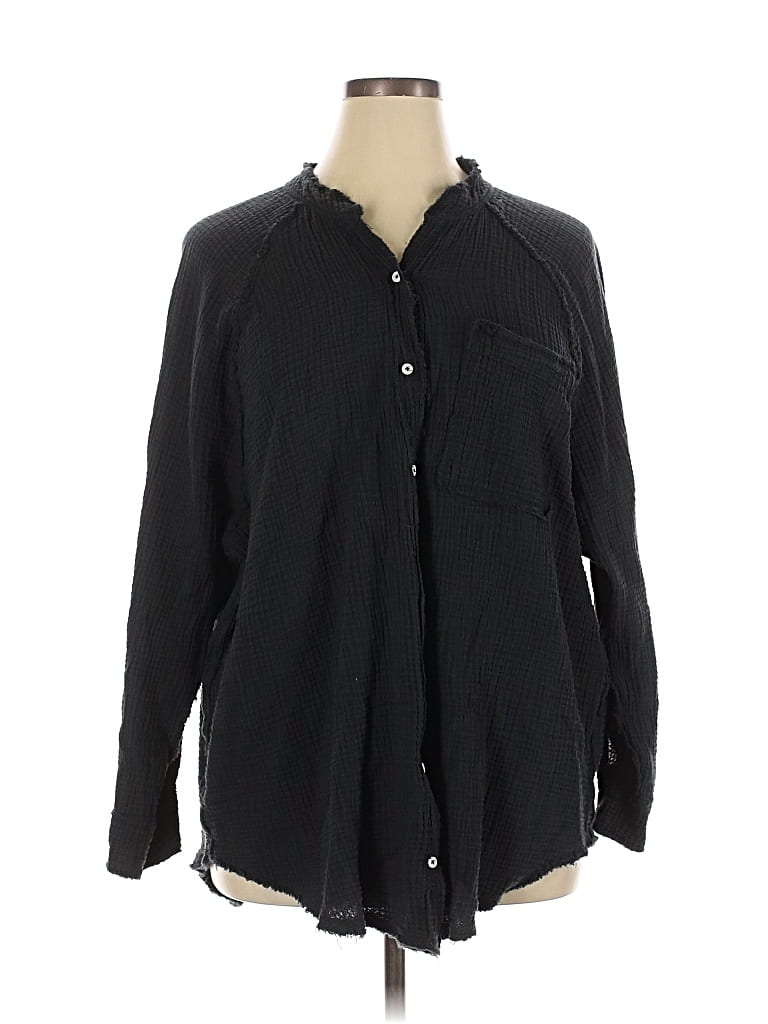 Pre-owned Aerie Long Sleeve Button Down Shirt In Black