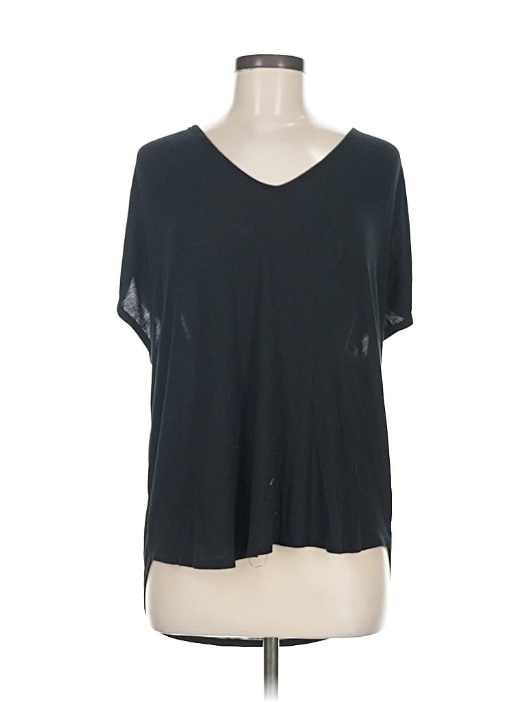 Pre-owned H By Bordeaux Short Sleeve Top Black V Neck Tops