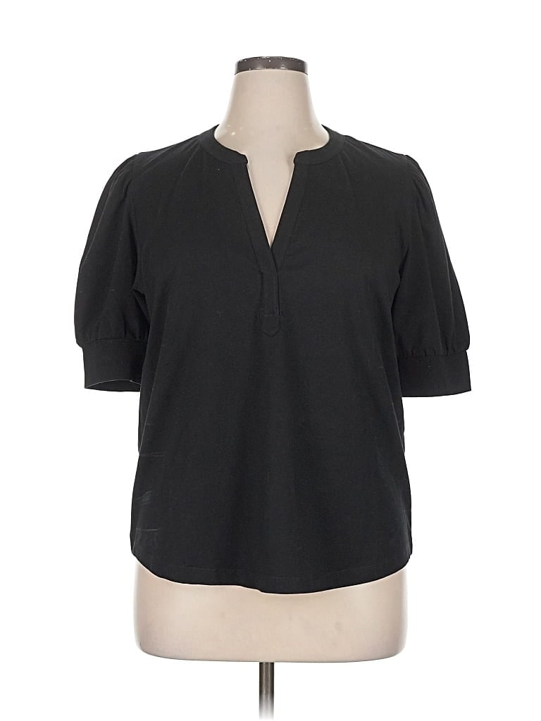 Pre-owned Nic + Zoe Short Sleeve Blouse In Black