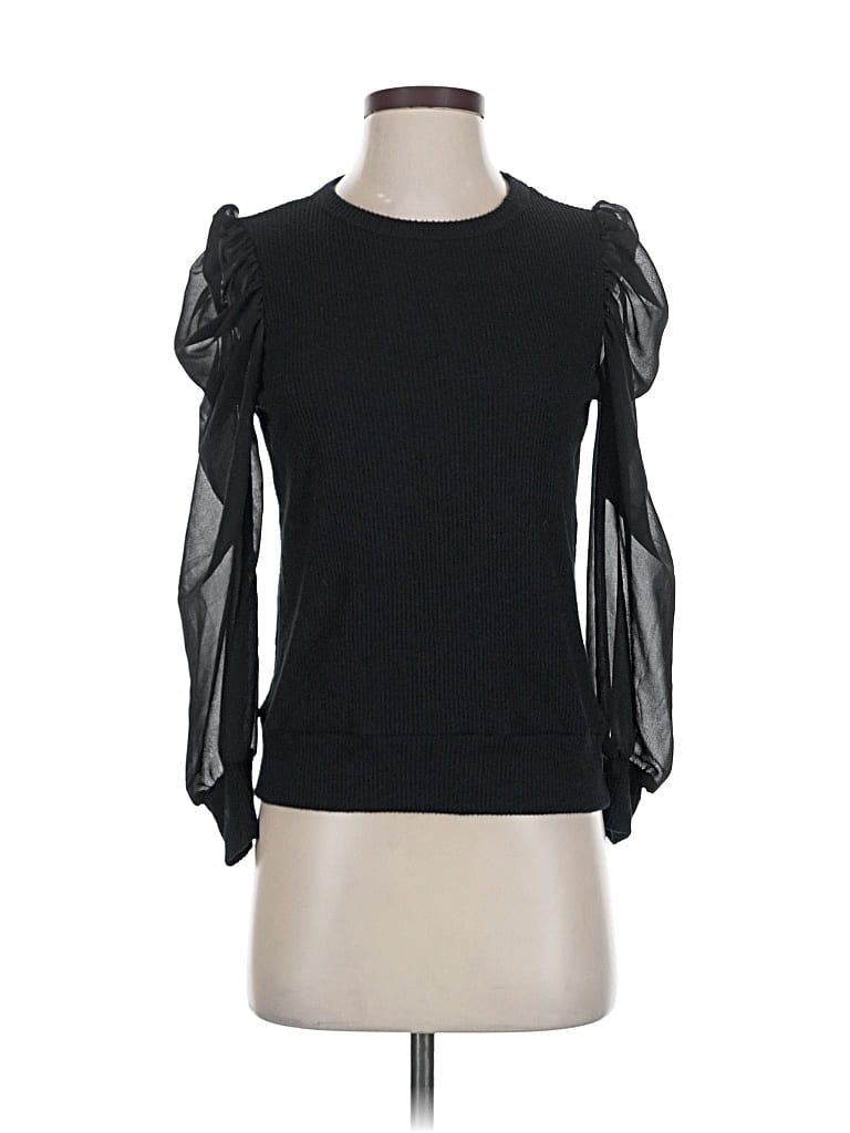 Pre-owned Six/fifty Long Sleeve Top Black Crew Neck Tops