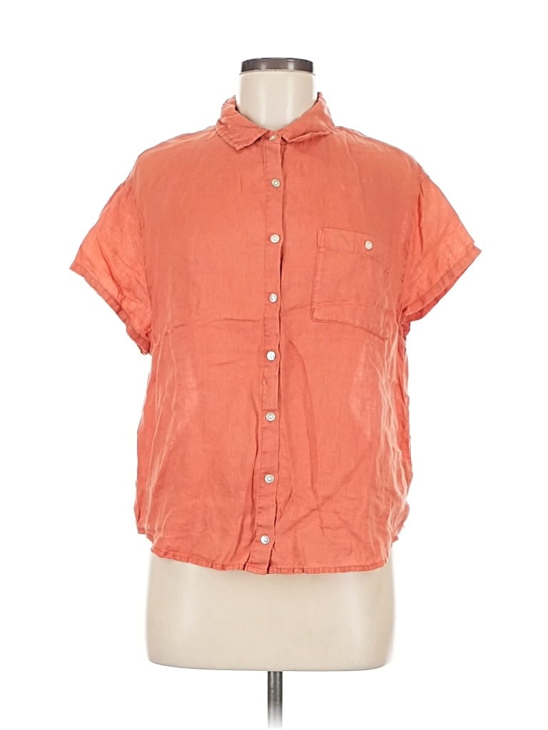 Pre-owned Nicole Miller Short Sleeve Button Down Shirt In Orange