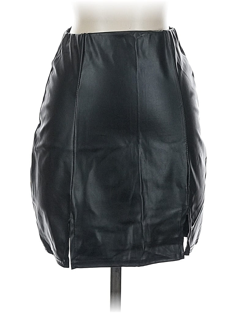 Pre-owned Prettylittlething Faux Leather Skirt In Black