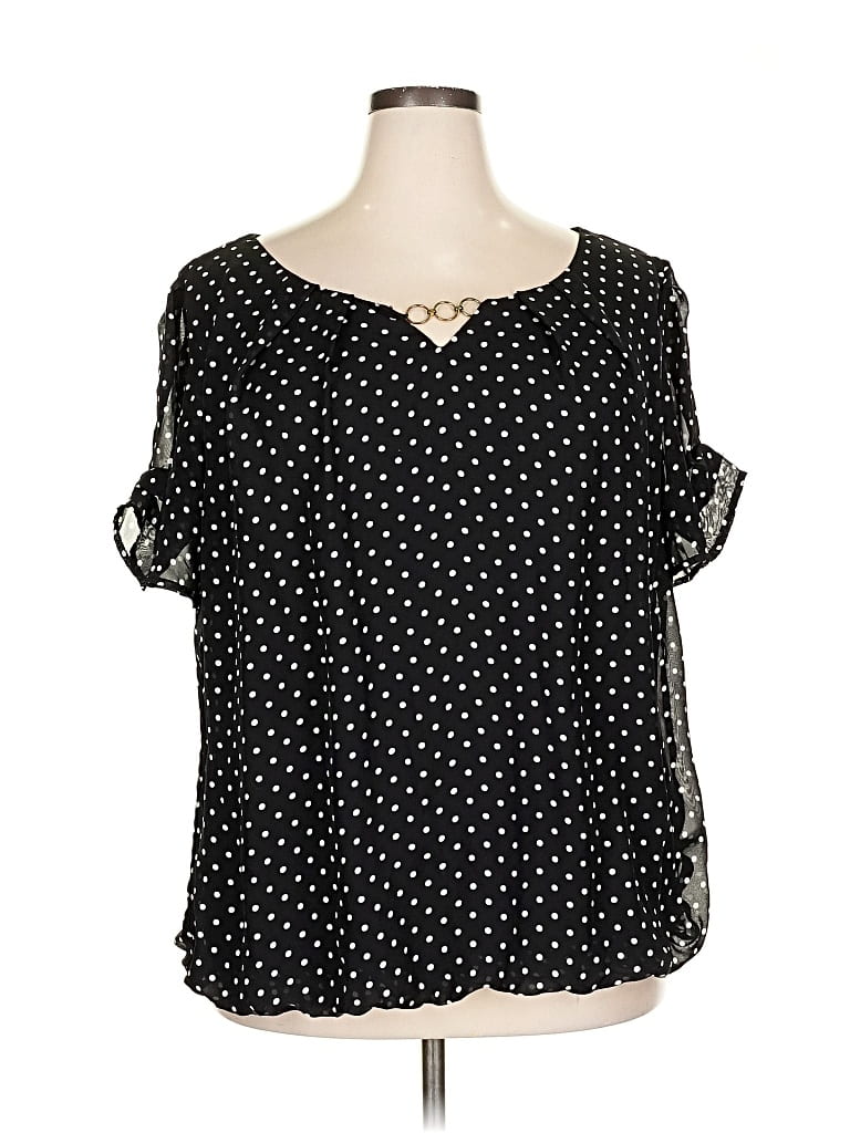 Pre-owned Roz & Ali Short Sleeve Blouse In Black