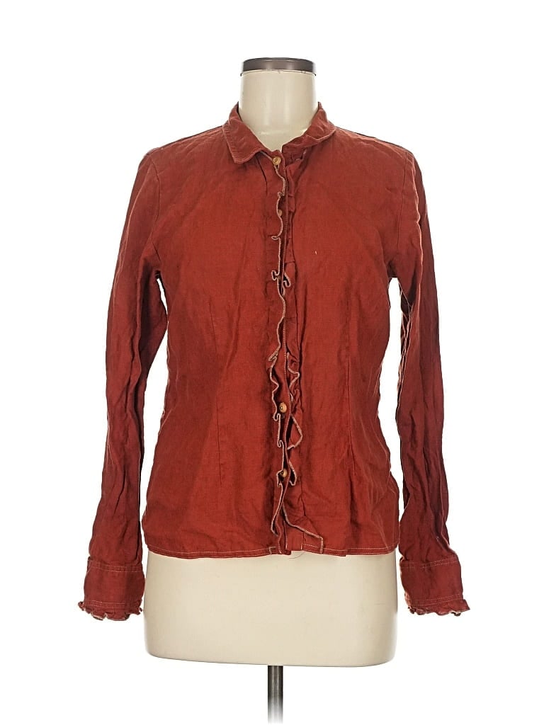 Pre-owned Solitaire Long Sleeve Blouse In Red