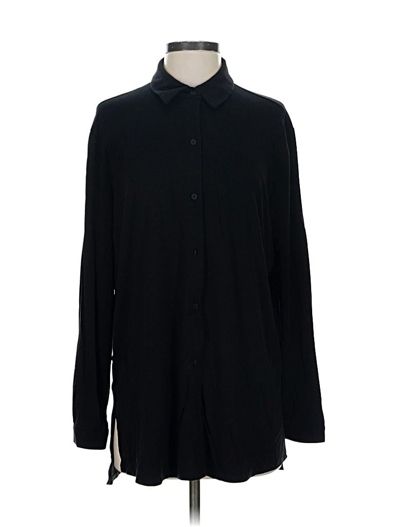 Pre-owned Eileen Fisher Long Sleeve Button Down Shirt In Black