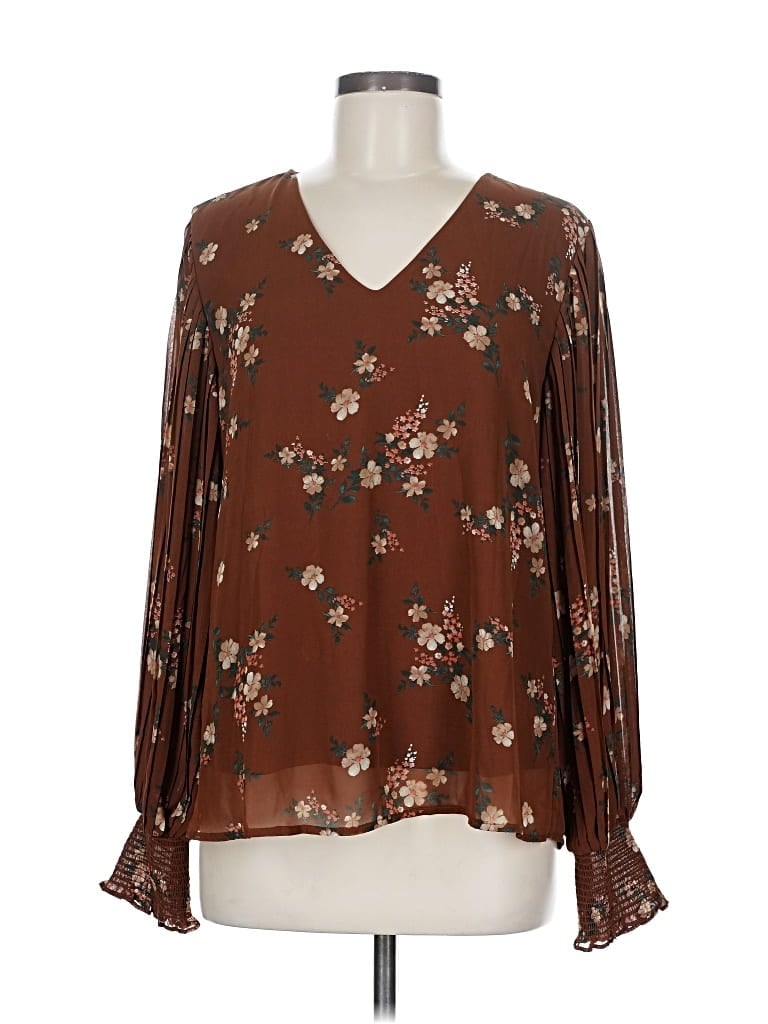Pre-owned Entro Long Sleeve Blouse In Brown