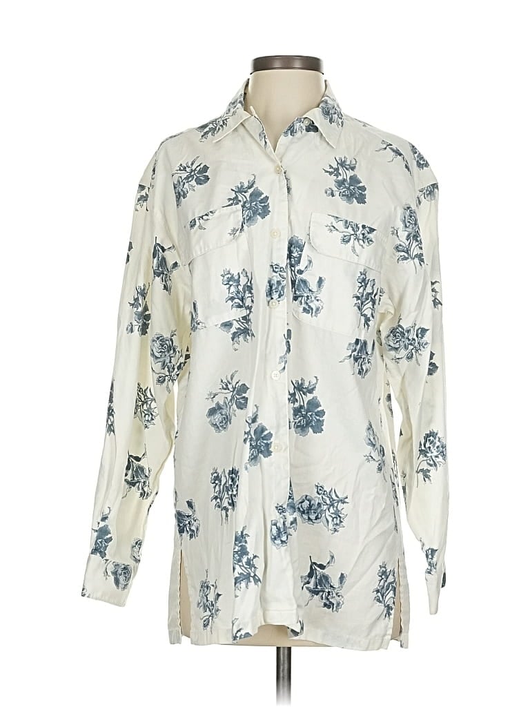 Pre-owned Eddie Bauer Long Sleeve Button Down Shirt In White