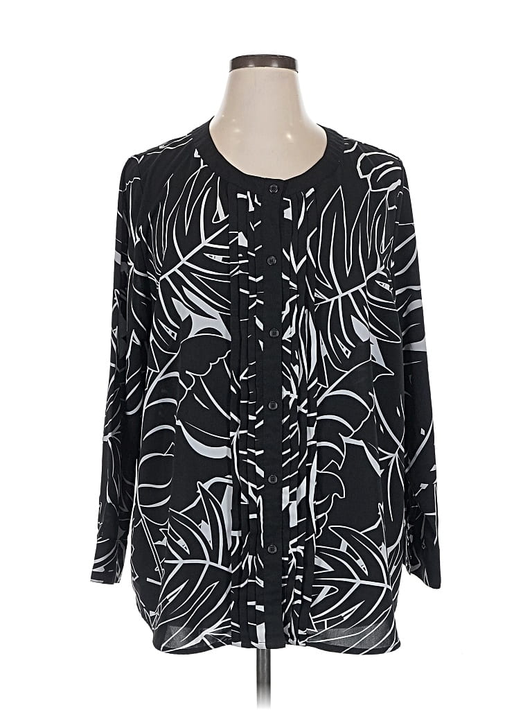 Pre-owned Catherines Long Sleeve Blouse In Black