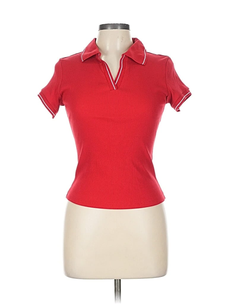 Pre-owned Active Usa Short Sleeve Top Red Collared Neckline Tops