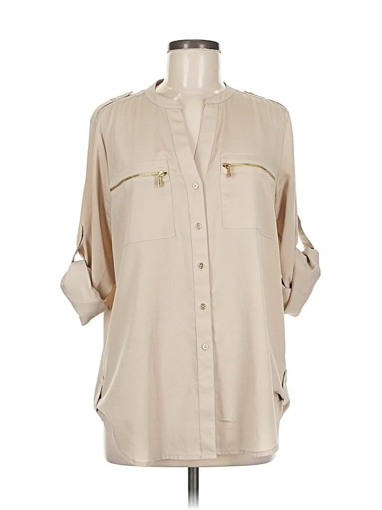 Pre-owned Calvin Klein 3/4 Sleeve Blouse In Brown