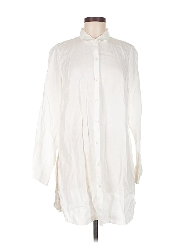 Pre-owned Jjill 3/4 Sleeve Button Down Shirt In White