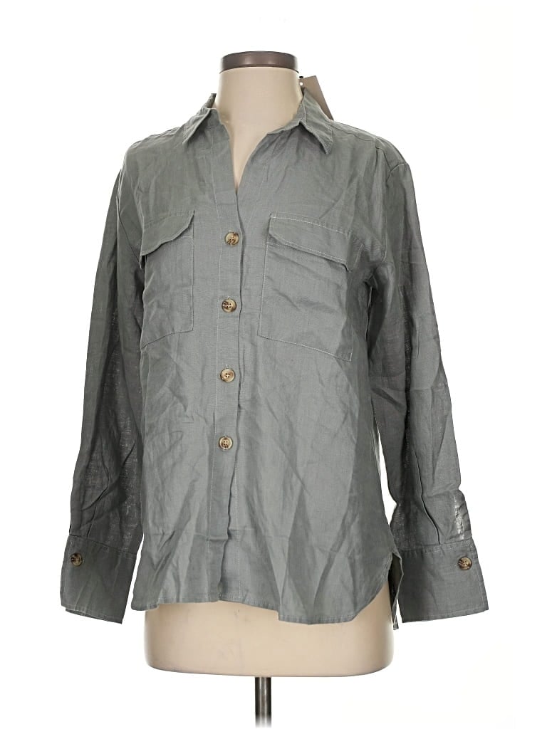 Pre-owned Zara Basic 3/4 Sleeve Button Down Shirt In Gray
