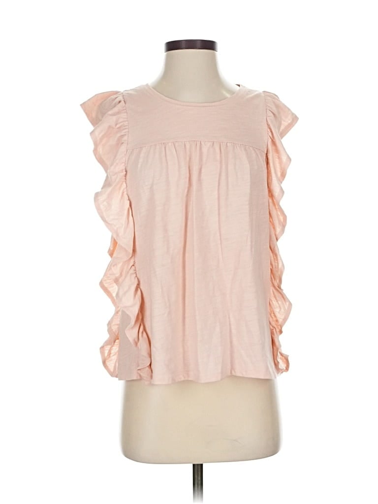 Pre-owned Cece Short Sleeve Top Pink Ruffles Neckline Tops
