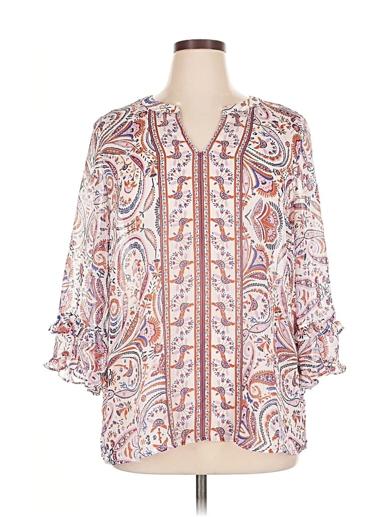 Pre-owned Liz Claiborne 3/4 Sleeve Blouse In White