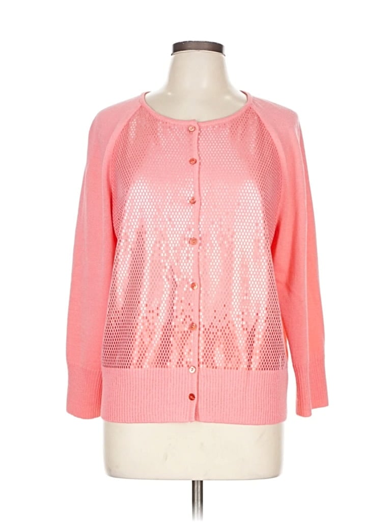 Pre-owned St John Wool Cardigan Sweater In Pink