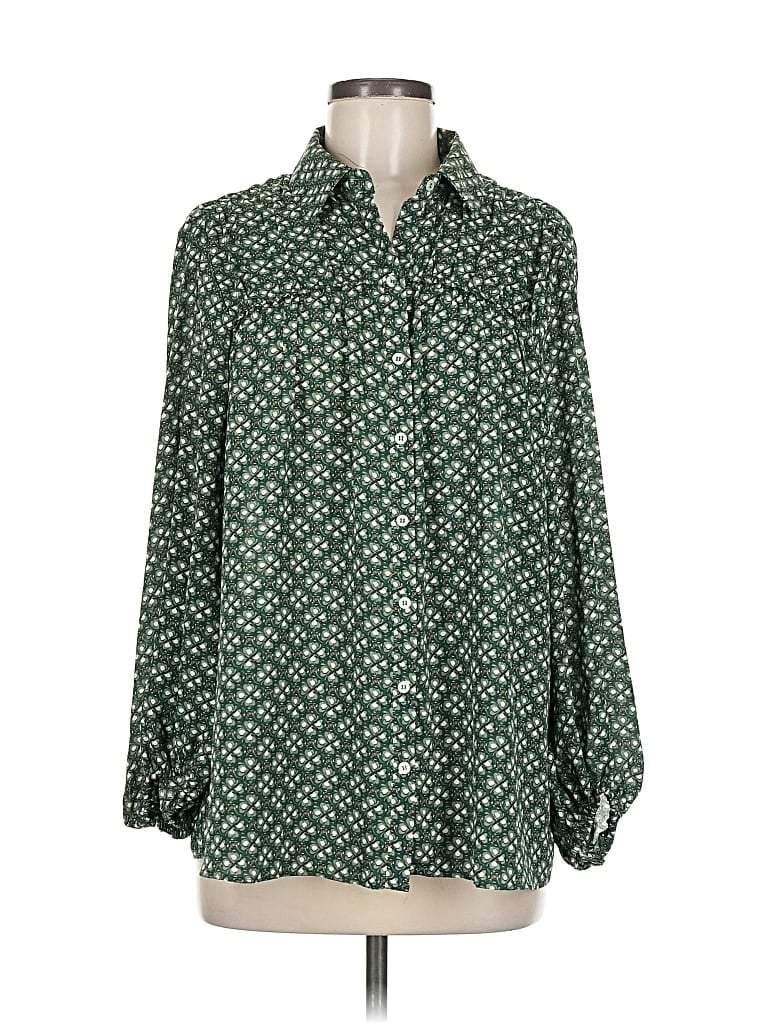 Pre-owned Max Studio Long Sleeve Blouse In Green