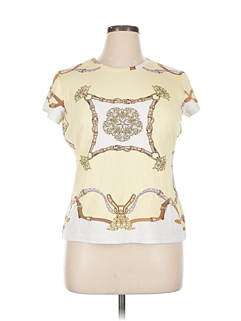 Pre-owned J. Mclaughlin Short Sleeve Top Yellow Keyhole Neckline Tops