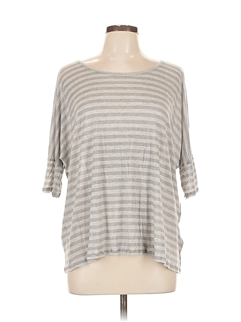 Pre-owned Eileen Fisher 3/4 Sleeve Top Gray Boatneck Tops