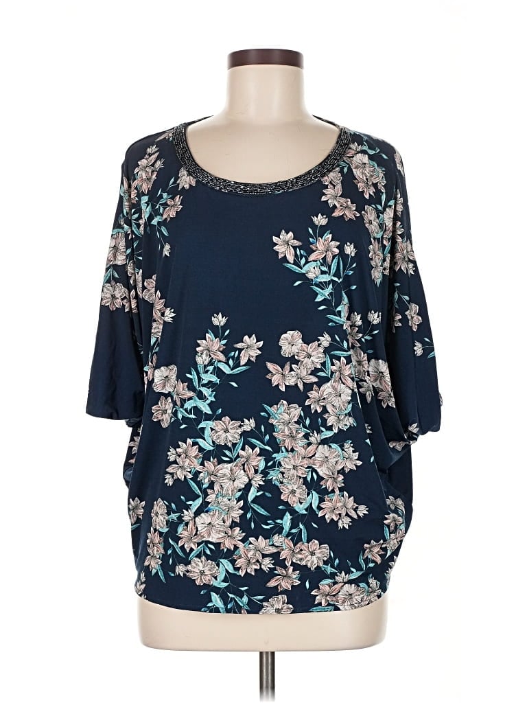 Pre-owned Nine West 3/4 Sleeve Top Blue Boatneck Tops