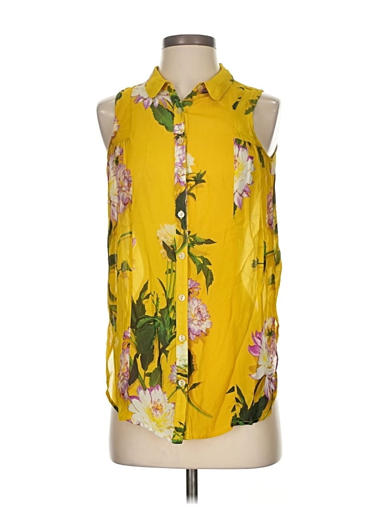 Pre-owned Maeve By Anthropologie Sleeveless Button Down Shirt In Yellow