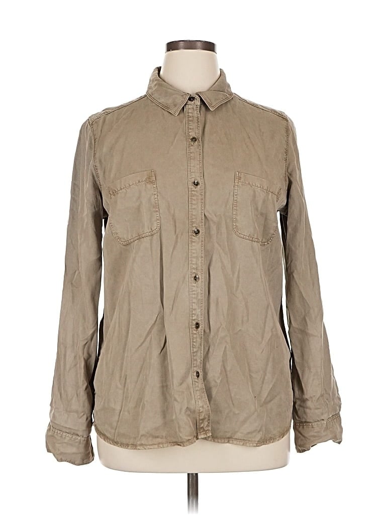 Pre-owned Halogen Long Sleeve Button Down Shirt In Brown