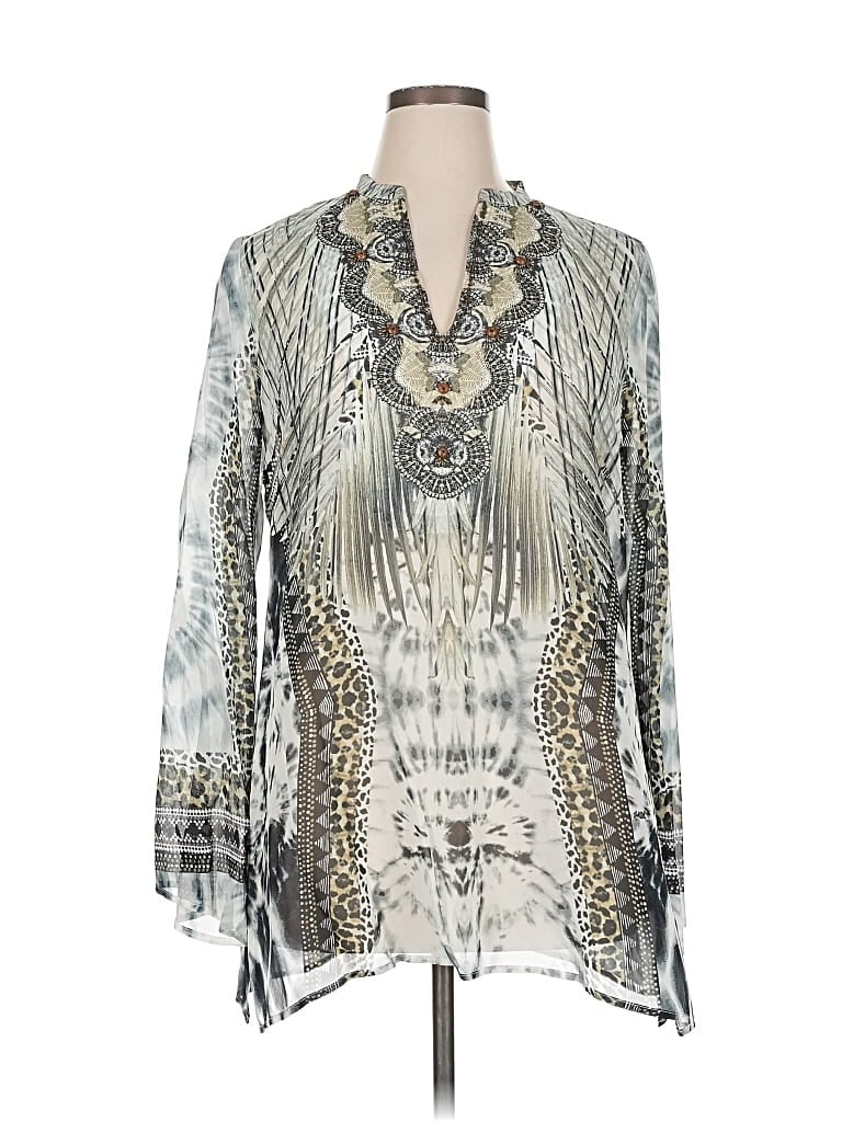 Pre-owned Hale Bob Long Sleeve Blouse In Silver