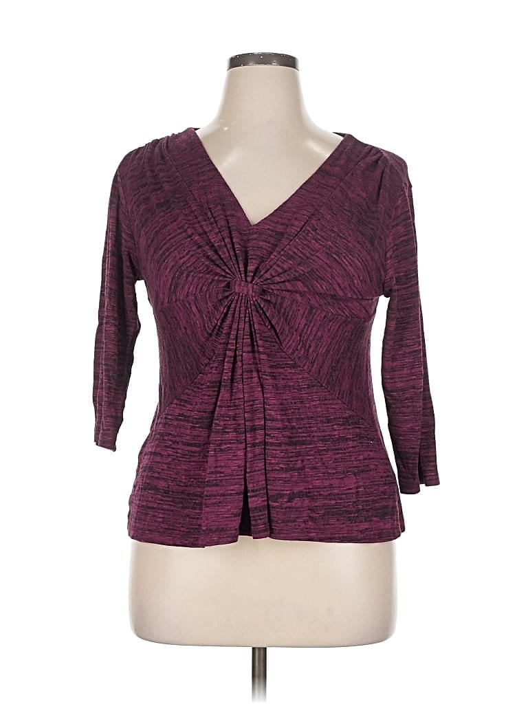 Pre-owned Daisy Fuentes 3/4 Sleeve Top Burgundy V Neck Tops