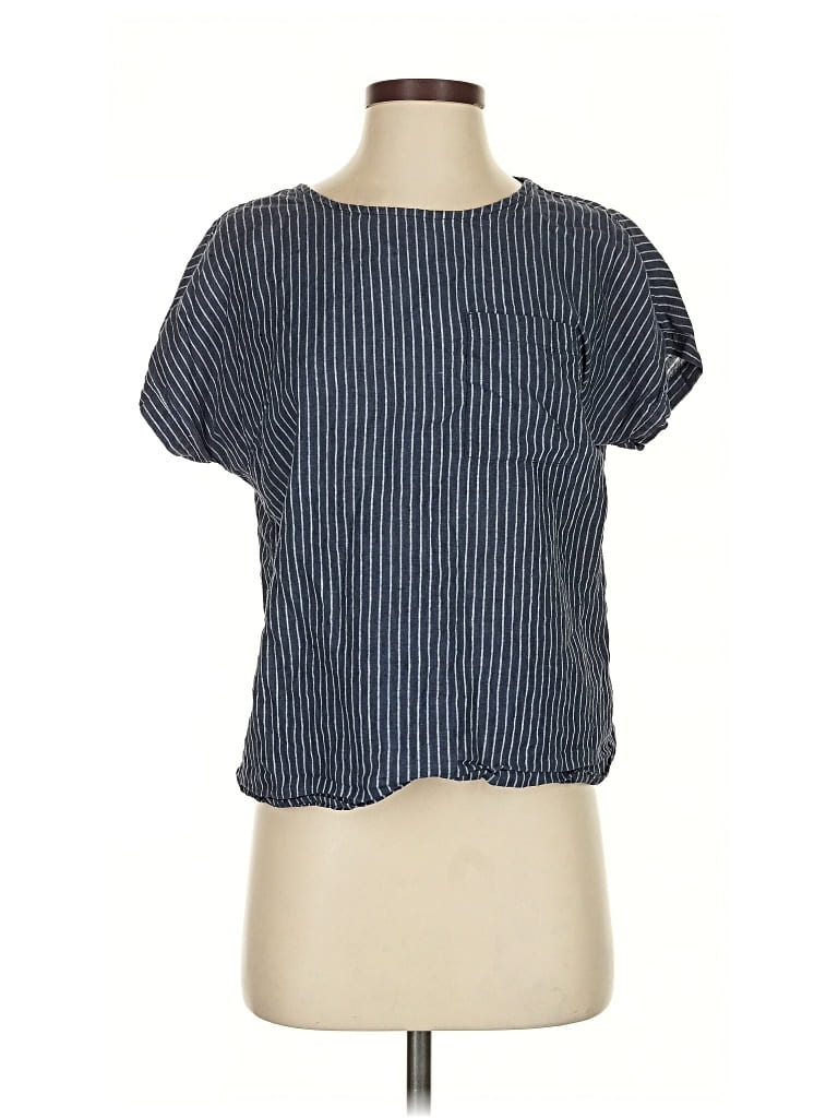 Pre-owned L.l.bean Short Sleeve Top Blue Square Neckline Tops