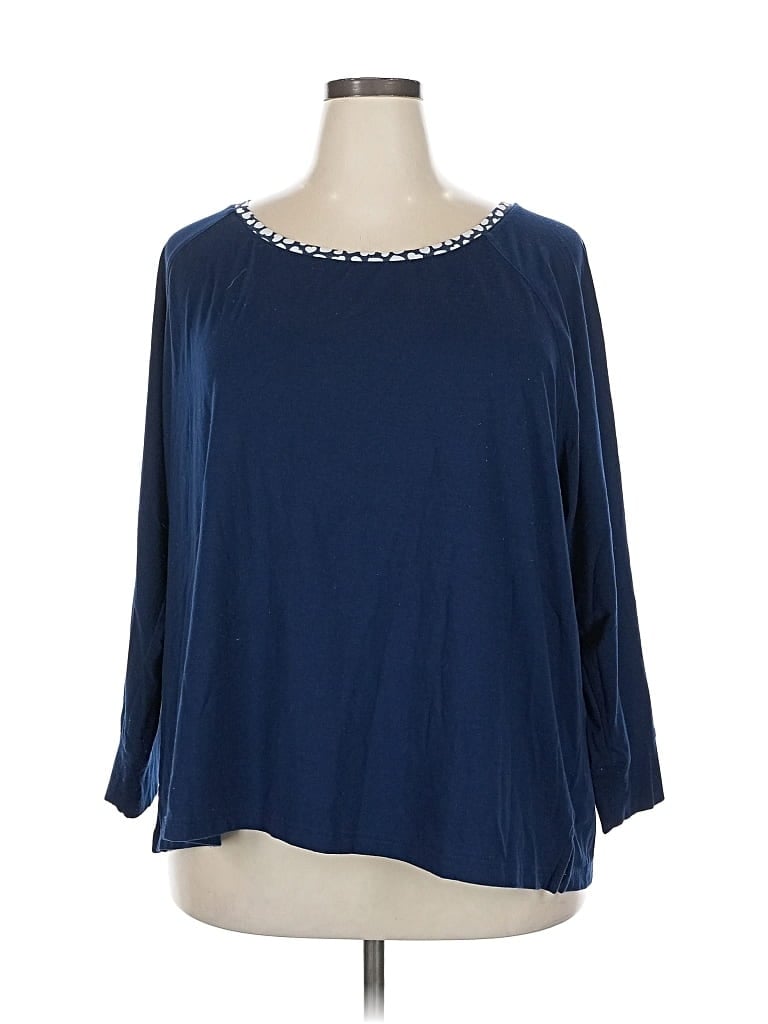 Pre-owned Lands' End 3/4 Sleeve T-shirt In Blue