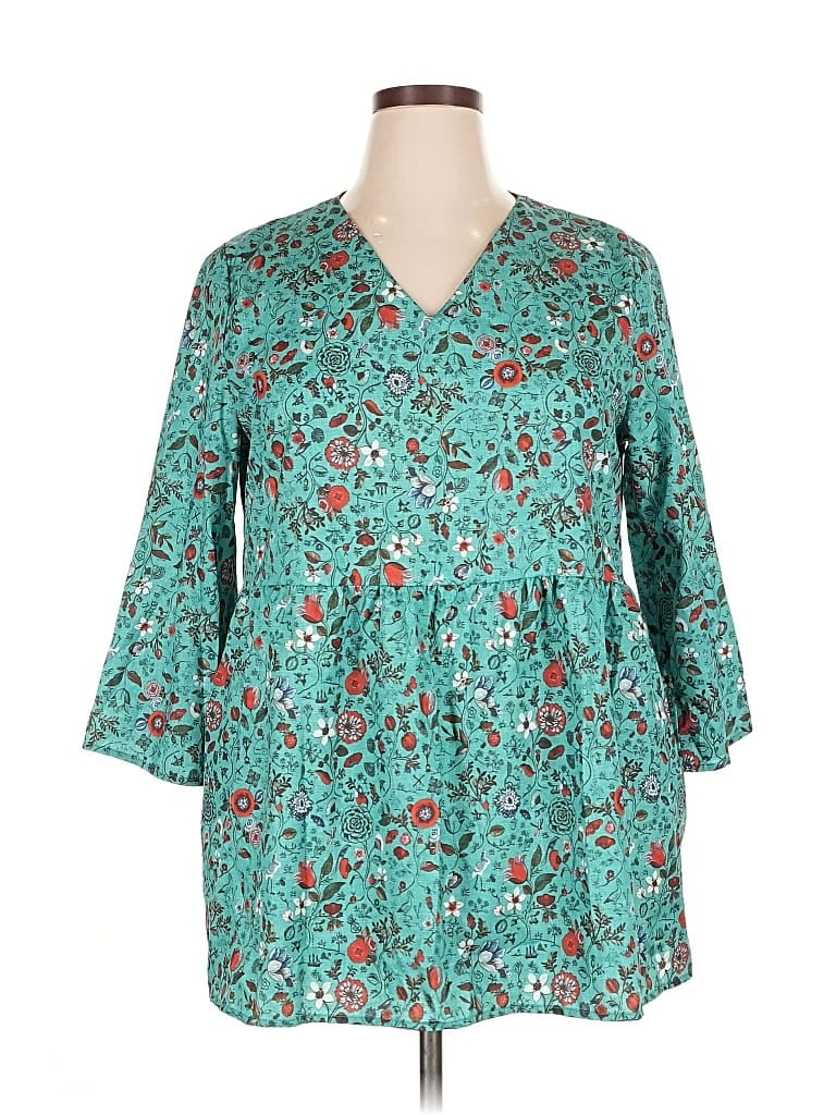 Pre-owned Unbranded 3/4 Sleeve Blouse In Blue