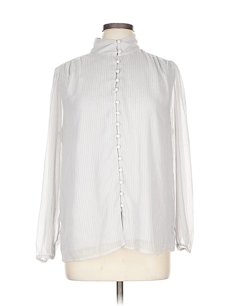 Pre-owned Ann Taylor Long Sleeve Blouse In Silver