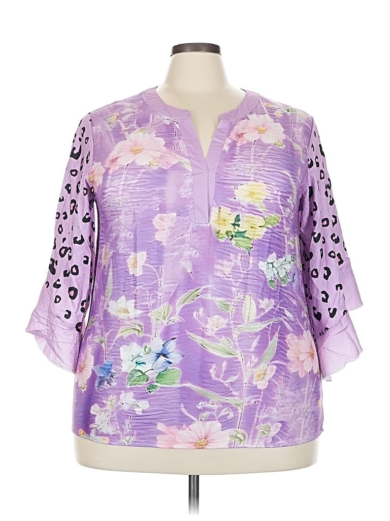 Pre-owned Unbranded 3/4 Sleeve Blouse In Purple