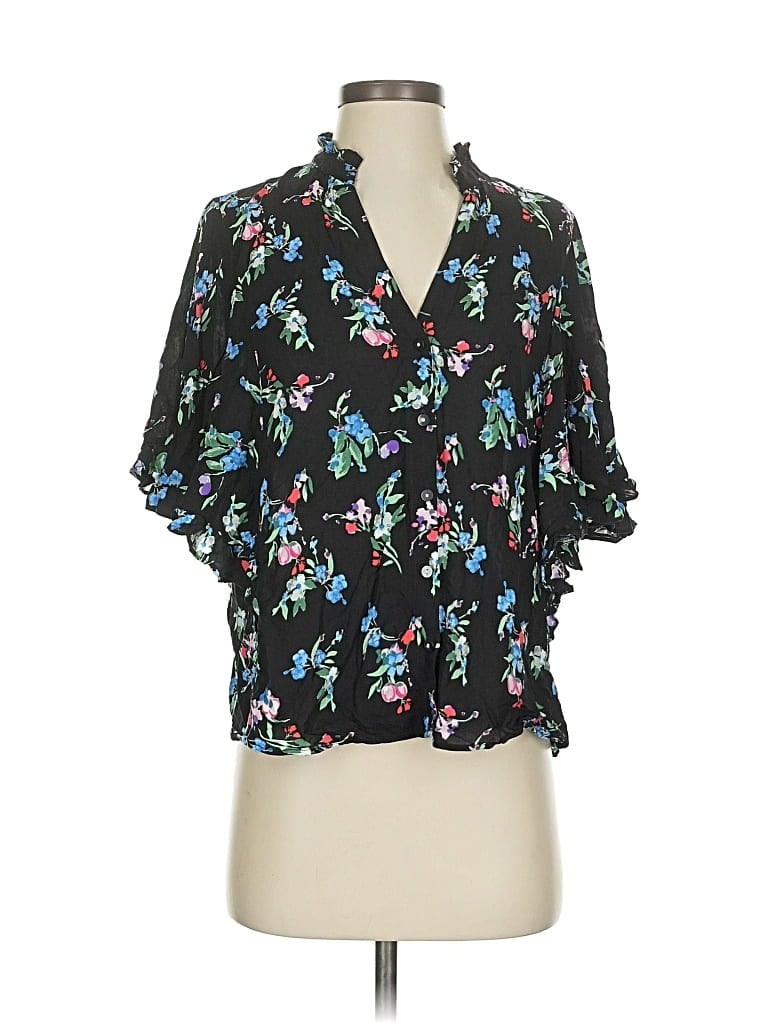 Pre-owned Maeve By Anthropologie Short Sleeve Blouse In Black