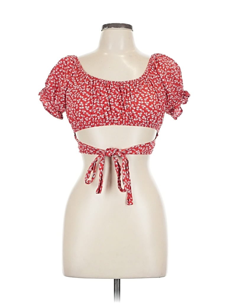 Pre-owned Unbranded Short Sleeve Blouse In Red