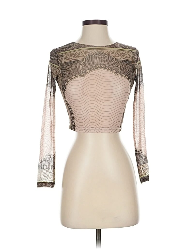 Pre-owned Unbranded 3/4 Sleeve T-shirt In Brown