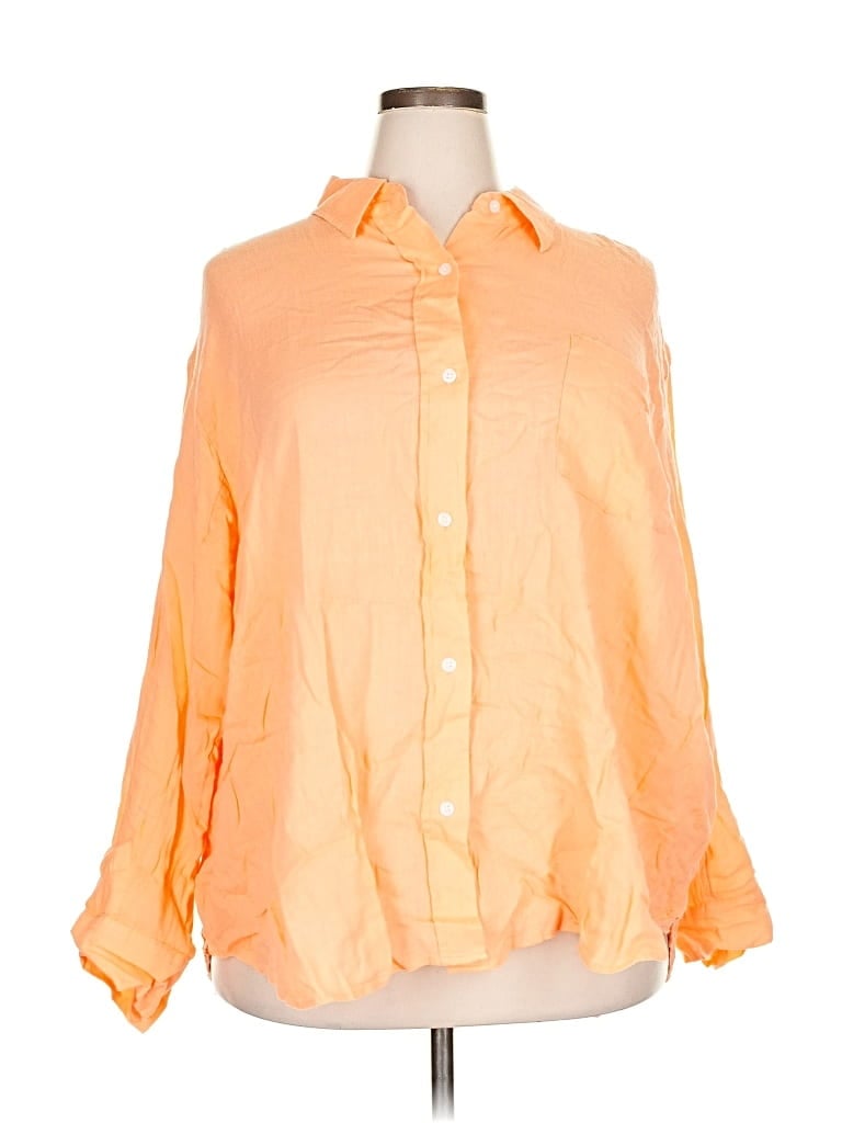 Pre-owned Sonoma Goods For Life 3/4 Sleeve Button Down Shirt In Orange
