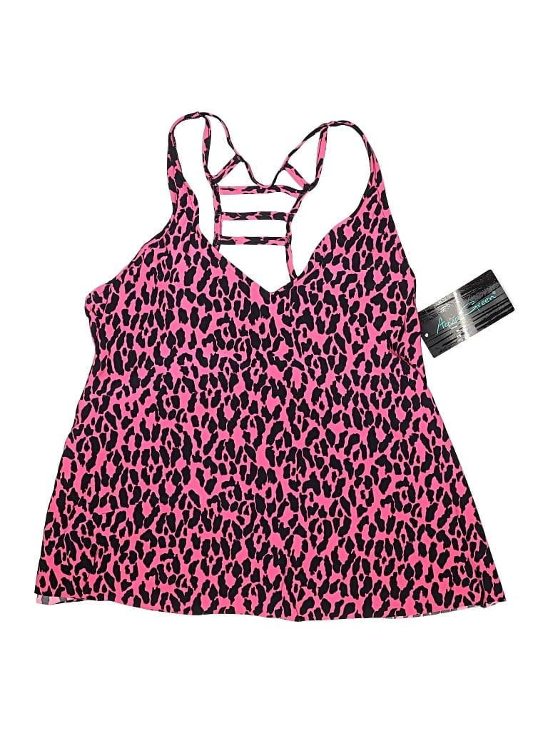 Aqua Green Swimsuit Top Pink Animal Print Pattern Sweetheart Neckline Swimwear