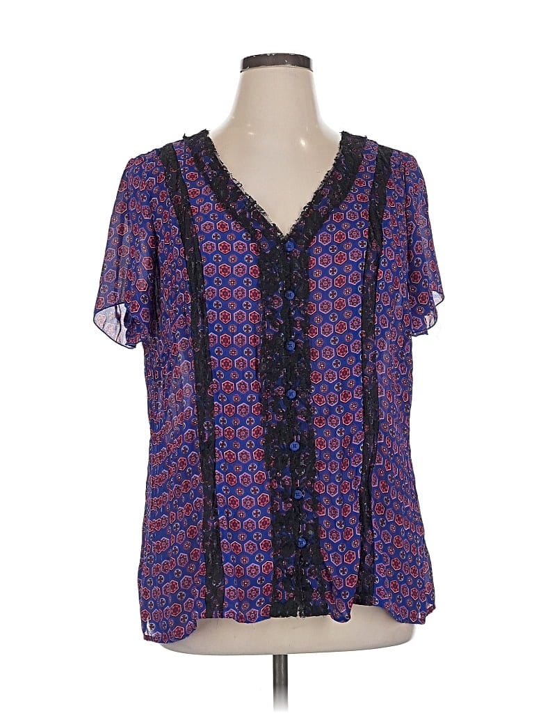 Pre-owned Ny Collection Short Sleeve Blouse In Purple