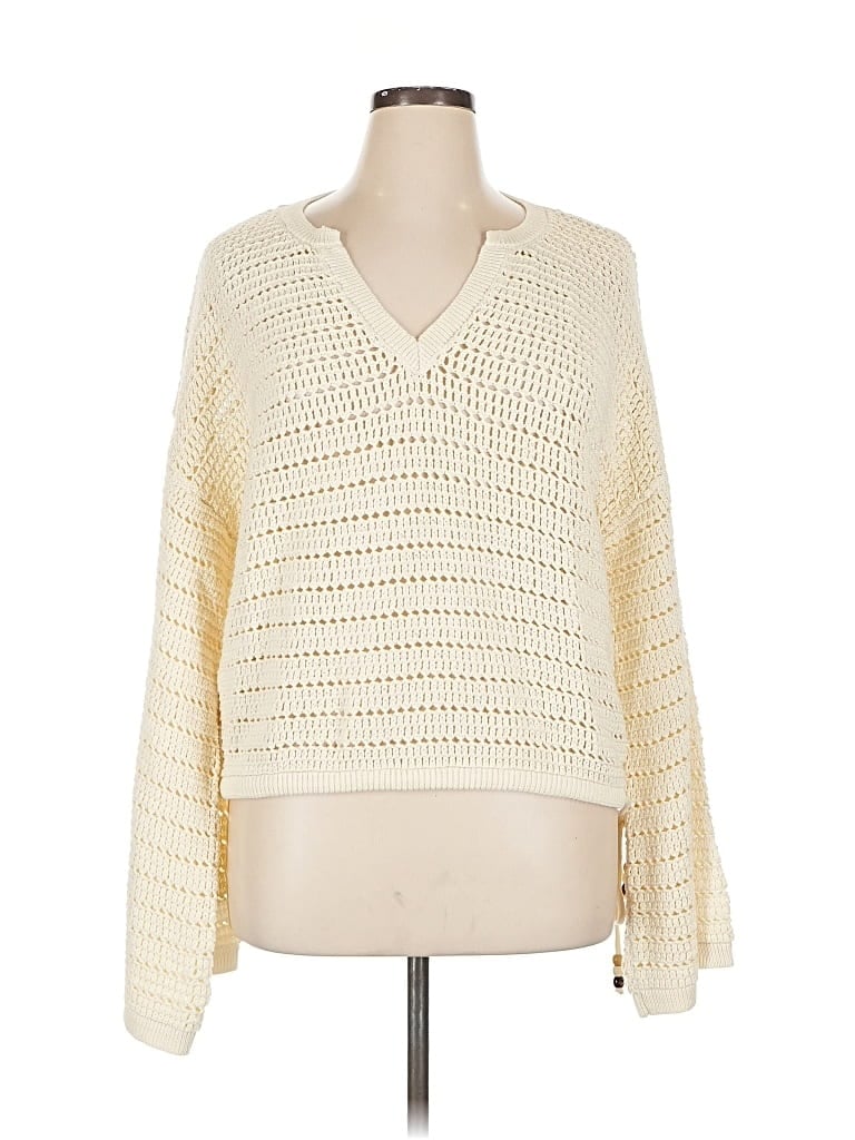 Pre-owned Petite Studio New York Pullover Sweater In White