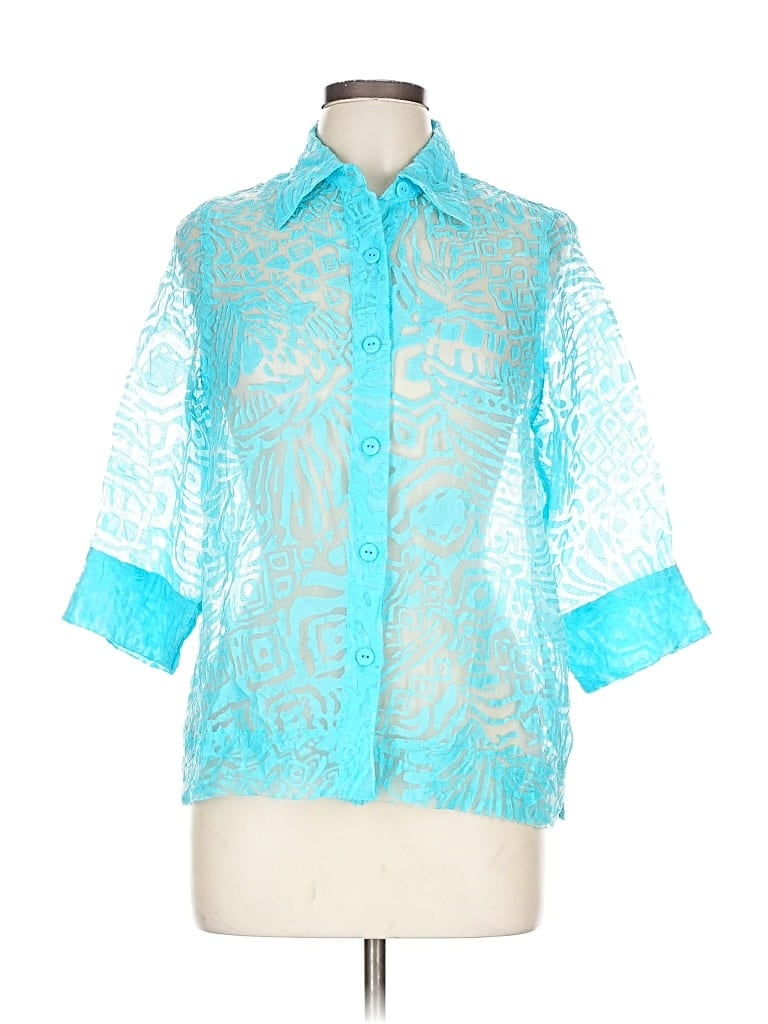 Pre-owned Ruby Rd. 3/4 Sleeve Button Down Shirt In Blue